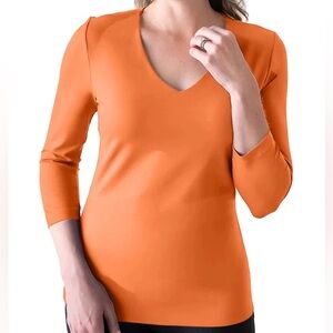 Judyp women’s size medium Deborah 3/4 sleeve v-neck tangerine top stretchy